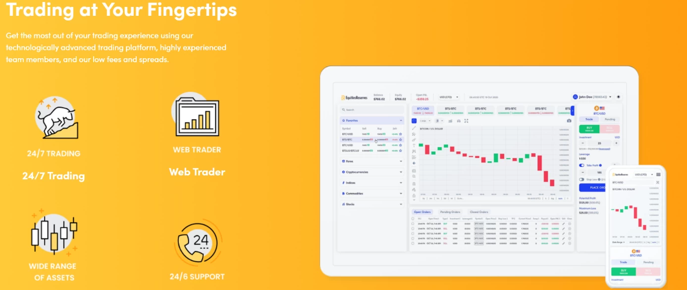 Торговая платформа сайта Equities Reserves